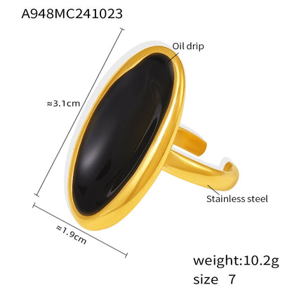 B廠【A948】 法式橢圓開口戒指輕奢感滴油重工鑄造不鏽鋼PVD鍍真金保色 24.11-2