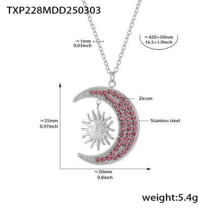 B廠【TXP228】日月同輝鑲嵌鋯石戒指鎖骨項鍊精緻創意鈦鋼18K金套裝飾品 25.03-1