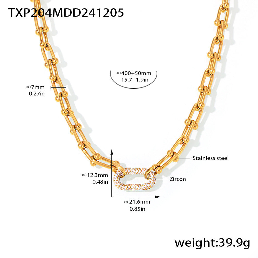 B廠【TXP201】不鏽鋼鋯石馬蹄扣項鍊手鍊首飾組歐美重工鍍18k真金飾品 25.01-1
