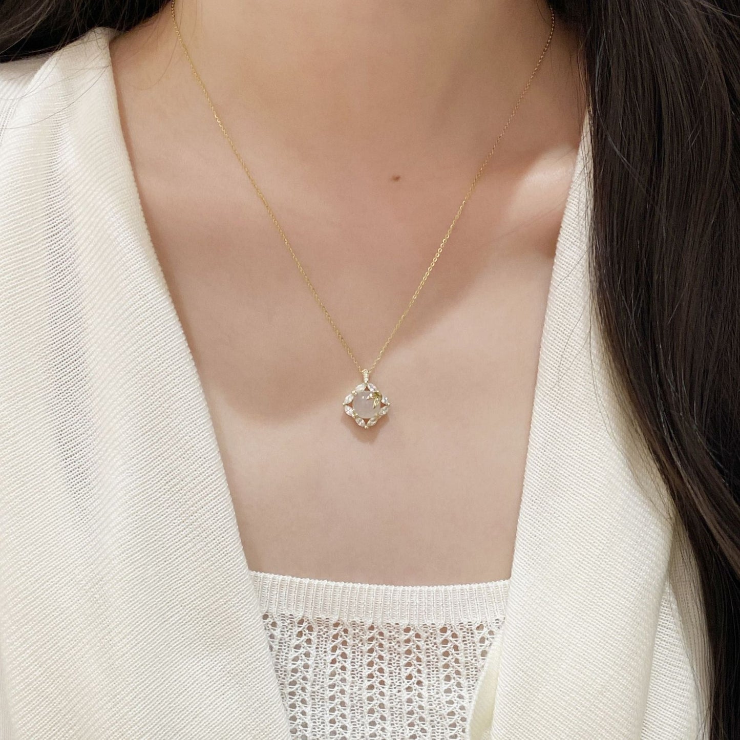 F廠【XDQ0085N】新中式四葉草竹葉項鍊女S925純銀小眾輕奢白玉髓高級感鎖骨鏈
 25.11-1