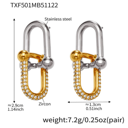 B廠【TXP501】不銹鋼馬蹄扣帶鑽飾品耳環戒指手鍊項鍊首飾套裝鍍18k真金不掉色
 25.11-4