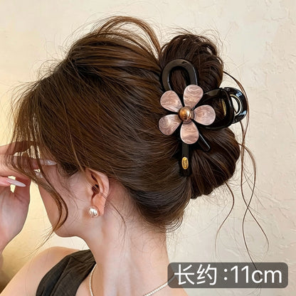 C廠【X422】巧克力棕色抓夾女甜美花朵鯊魚夾2026新款巨好看髮夾高級感百搭髮飾
 26.06-2