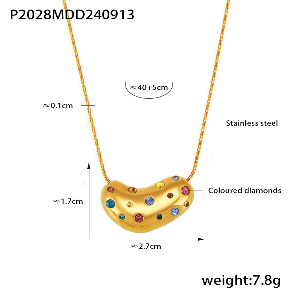 B廠【P2028】歐美INS風幾何彩鑽桃心鎖骨項鍊跨國時尚新款不鏽鋼氣質項鍊飾品 24.09-3