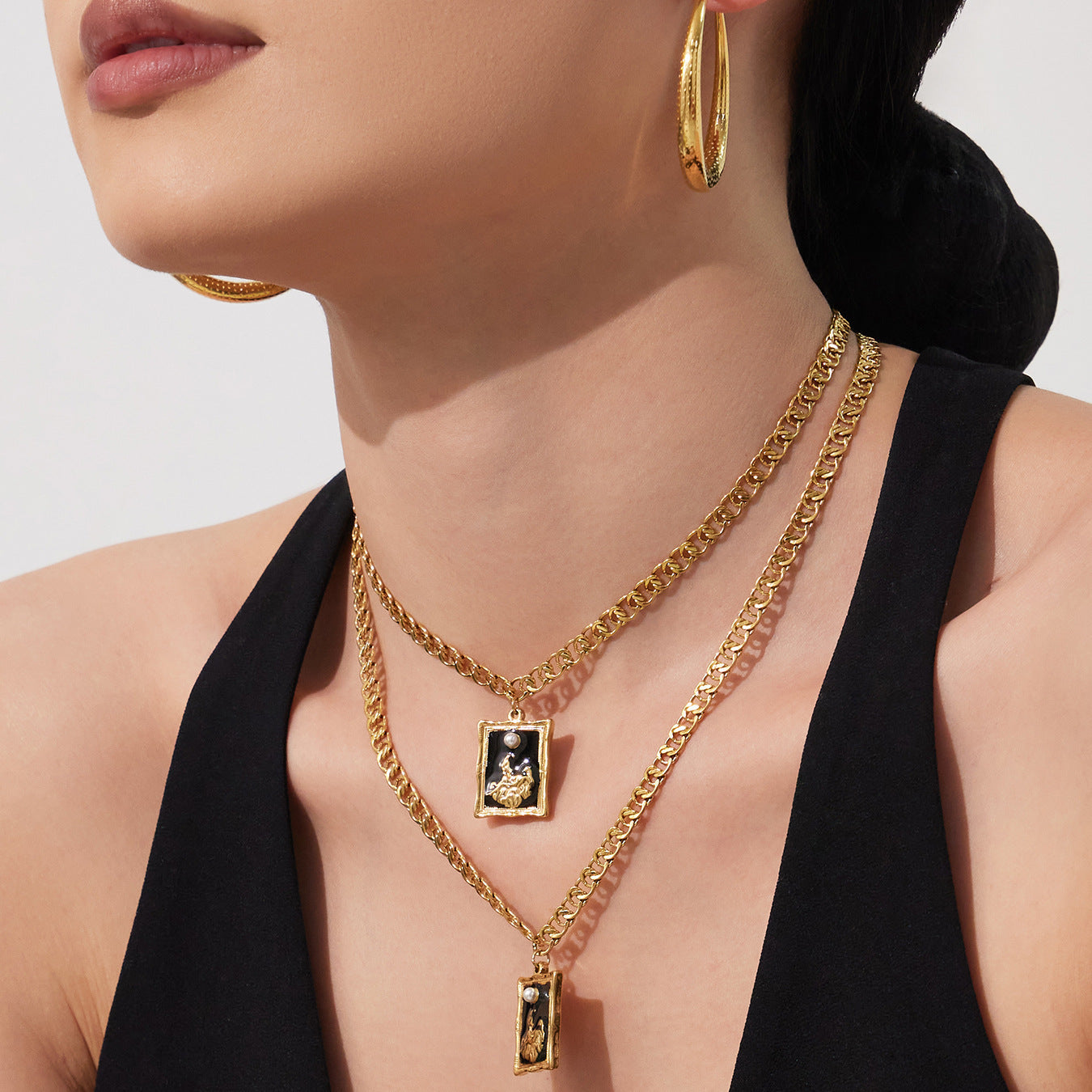 B廠【P715】欧美跨境小众ins方牌滴油吊坠双层叠戴项链不锈钢镀18k真金不掉色
 26.01-2