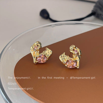 C廠【A60】設計感液態微鑲鋯石愛心耳環女小眾創意時髦心型高級感耳飾鍍14K 24.06-2