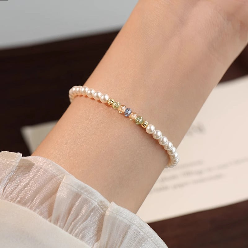 F廠【DQ0398S】S925純銀精緻施家仿珍珠手鍊女時尚ins琉璃珠精緻手飾潮 25.07-4