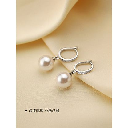 E廠【DQ10106E】S925純銀輕奢正圓仿珍珠耳扣女氣質微鑲精緻耳環高級感耳飾潮
 25.09-3