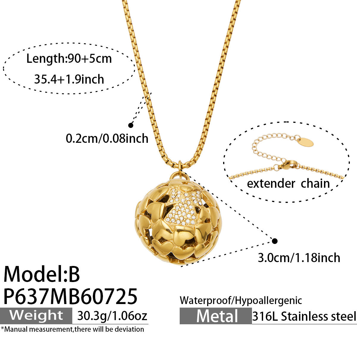 B廠【P637】時尚個性長款不鏽鋼鍍18k金 小鈴鐺幸運球鋯石吊墜項鍊女飾品
 26.07-5