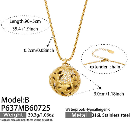 B廠【P637】時尚個性長款不鏽鋼鍍18k金 小鈴鐺幸運球鋯石吊墜項鍊女飾品
 26.07-5