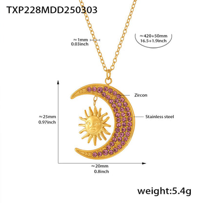 B廠【TXP228】日月同輝鑲嵌鋯石戒指鎖骨項鍊精緻創意鈦鋼18K金套裝飾品 25.03-1