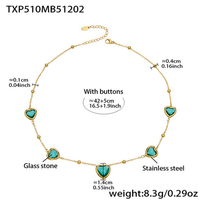 B廠【TXP510】不鏽鋼愛心切麵包邊玻璃石鋼珠項鍊手鍊耳環組鍍18k真金不掉色
 25.12-2
