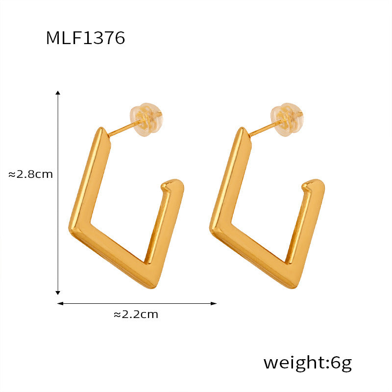 B廠【F1376-8】日韓小眾設計感高級耳飾幾何菱形鈦鋼紋理金色耳環簡約不掉色耳環 24.03-1