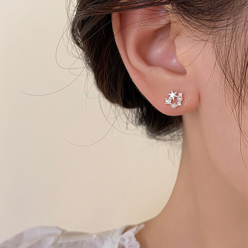 F廠【XDQ11348E】S999純銀簡約氣質六芒星耳環女甜美精緻仿珍珠高級感百搭耳飾
 25.11-2