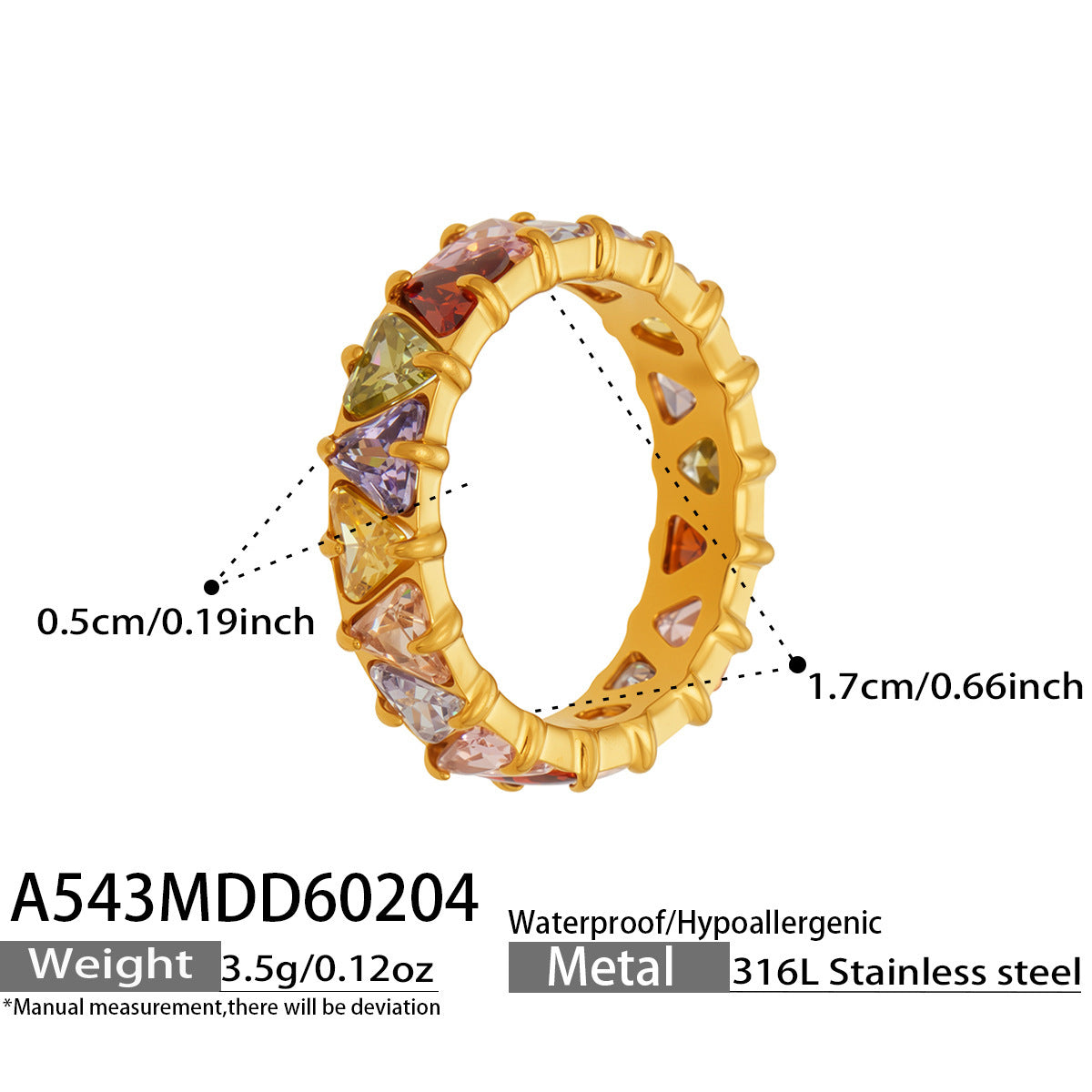 B廠【A543】歐美ins時尚個性鑲嵌三角鋯石戒指不鏽鋼鍍18k金跨境輕奢百搭手飾
 26.02-1