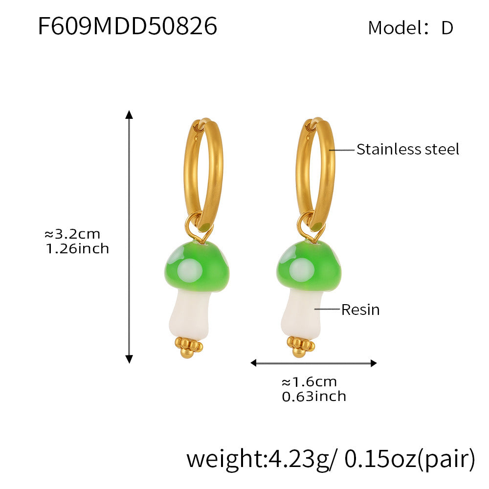 B廠【F609】歐美小眾趣味波點蘑菇樹脂耳環網紅同款不鏽鋼小耳環女
 25.09-1