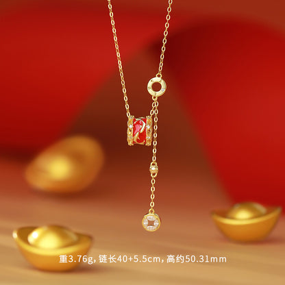 E廠【YC3223N】原創S999足銀轉運錦鯉圓環流蘇項鍊本命年手鍊如意首飾
 25.10-5