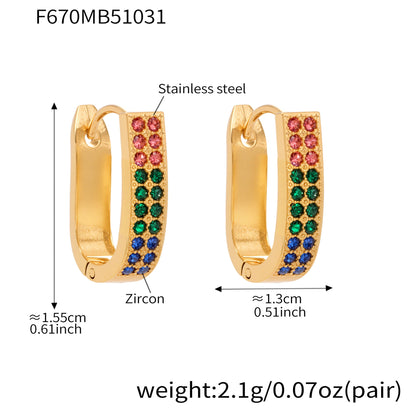 B廠【F670】超閃5A鋯石U型卡扣彩鑽耳扣歐美風時尚輕奢百搭不鏽鋼耳飾
 25.11-1