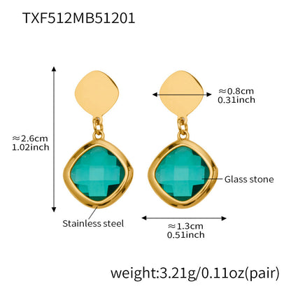B廠【TXP512】不銹鋼正方形切面玻璃石手鍊項鍊耳環套裝歐美風潮酷氣質珠寶首飾
 25.12-2