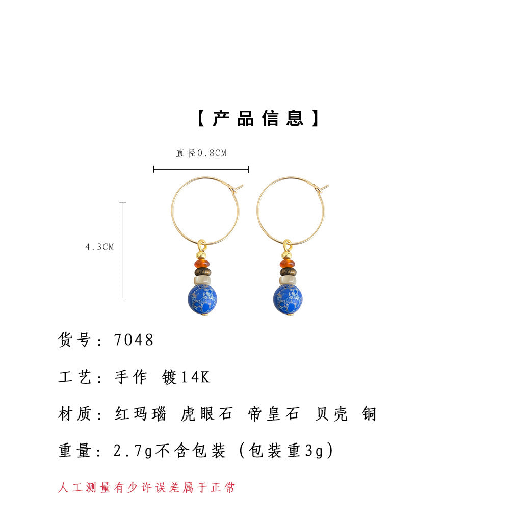 A廠【7048】文藝復古民族風帝皇石手工藝設計感新款圓形耳環飾品
 25.12-1