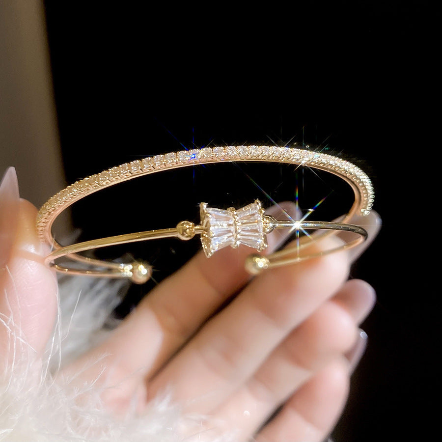 A廠【HB4895】新款簡約鋯石圓形開口手鐲休閒時尚日常百搭手環輕奢高級感手飾女
 25.11-1