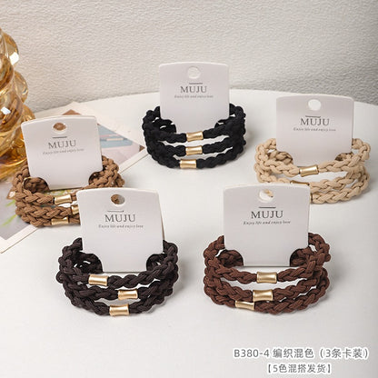 C廠【B380】3條卡裝皮筋高級感金珠髮圈加粗高彈性編織頭繩簡約高馬尾頭繩 25.07-4「C廠-單筆結帳需滿，NT$500出貨(不含運費)」