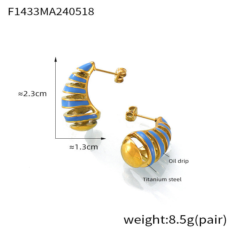 B廠【F1433】歐美彩色螺旋水滴滴油耳環鏤空氣質設計感耳環輕奢鈦鋼不褪色耳環 24.05-4