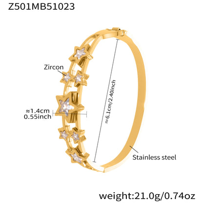 B廠【Z500】超閃5A鋯石五角星彈簧卡扣手鐲不鏽鋼材質鍍18k真金不掉色
 25.10-5
