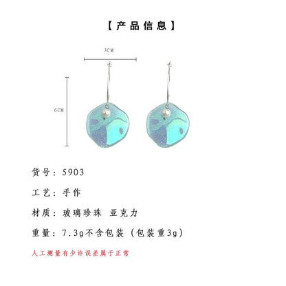 A廠【5903】海洋系度假風炫彩亞克力片圓形幾何甜美少女心寫真耳飾耳環女 25.05-1