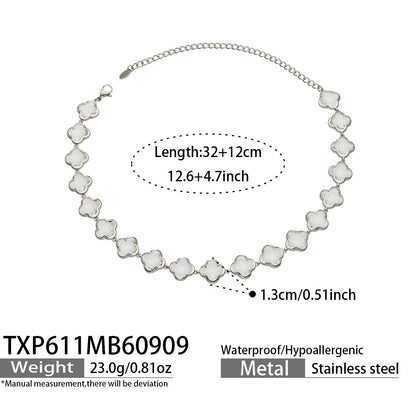 B廠【TXP611】謎麗港風顯貴四葉花不鏽鋼鍍金紅玻璃簡約小眾項鍊手鍊耳飾飾品女
 26.09-3