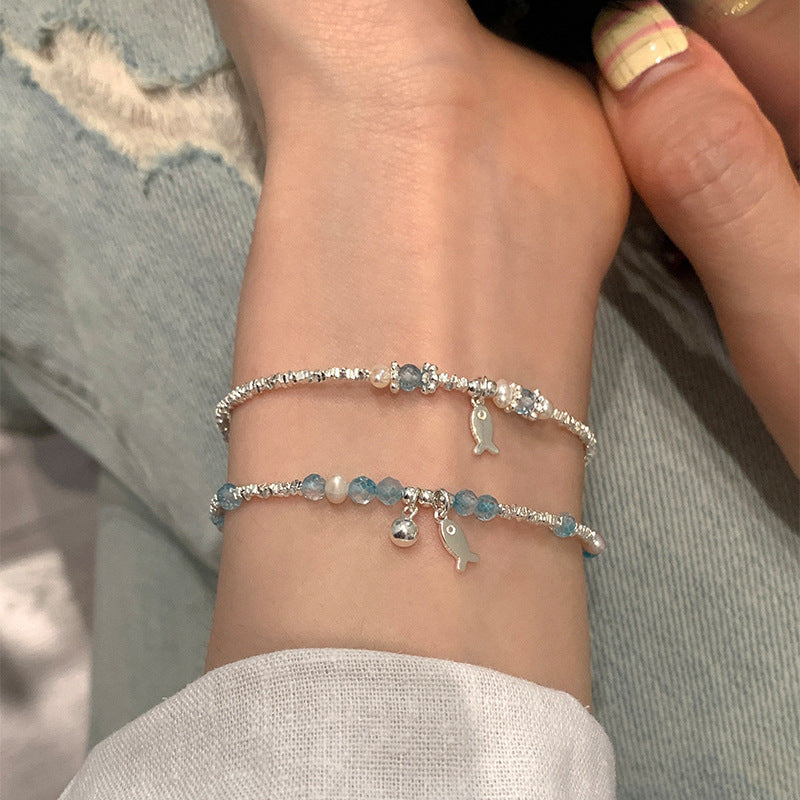 E廠【XDQ0060S】小眾精緻S925純銀藍托帕小魚手鍊女輕奢碎銀子氣質百搭手飾品
 26.04-3