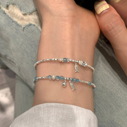 E廠【XDQ0060S】小眾精緻S925純銀藍托帕小魚手鍊女輕奢碎銀子氣質百搭手飾品
 26.04-3