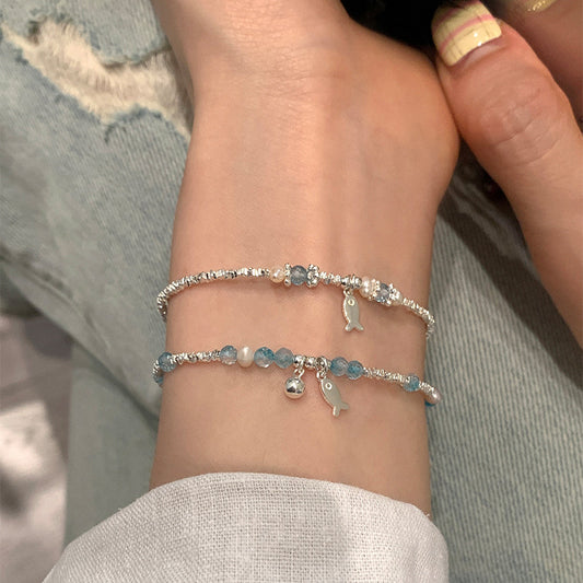 E廠【XDQ0060S】小眾精緻S925純銀藍托帕小魚手鍊女輕奢碎銀子氣質百搭手飾品
 26.04-3