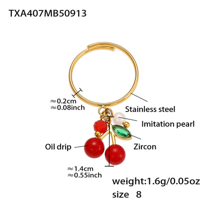 B廠【TXP407】跨境新品不鏽鋼滴油彩色櫻桃吊墜耳環項鍊手鍊戒指手鐲套裝
 25.09-4