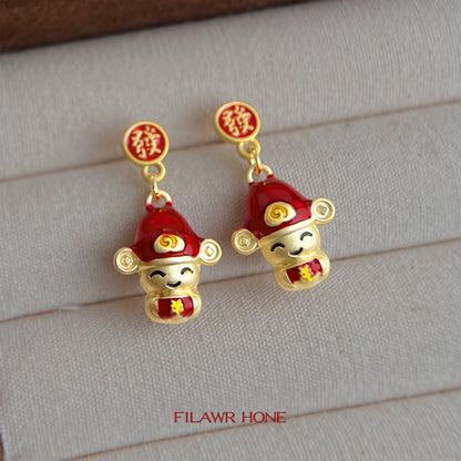 A廠【7341】接財神啦~！新年大吉琺瑯滴釉彩繪過年氛圍好寓意耳環女
 26.01-2