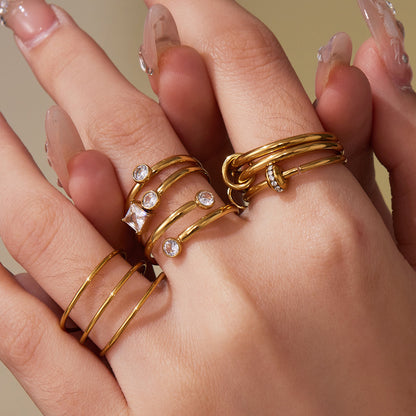 B廠【A309】超閃5A鋯石小鑽尾戒三件組戒指不鏽鋼18k鍍金飾品跨境rings
 25.10-1