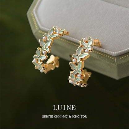 A廠【7242】春款森系小清新田園風琺瑯滴釉蝴蝶耳環幾何圓形新耳飾飾品
 26.01-3