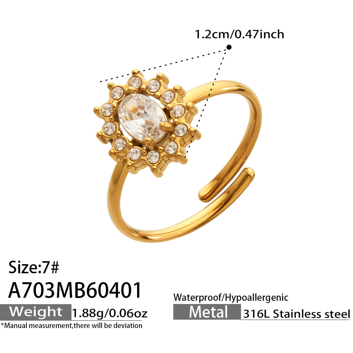 B廠【A703】跨境新款小眾設計小菊花開口戒指不鏽鋼鑲嵌鋯石花朵戒指組合
 26.04-3