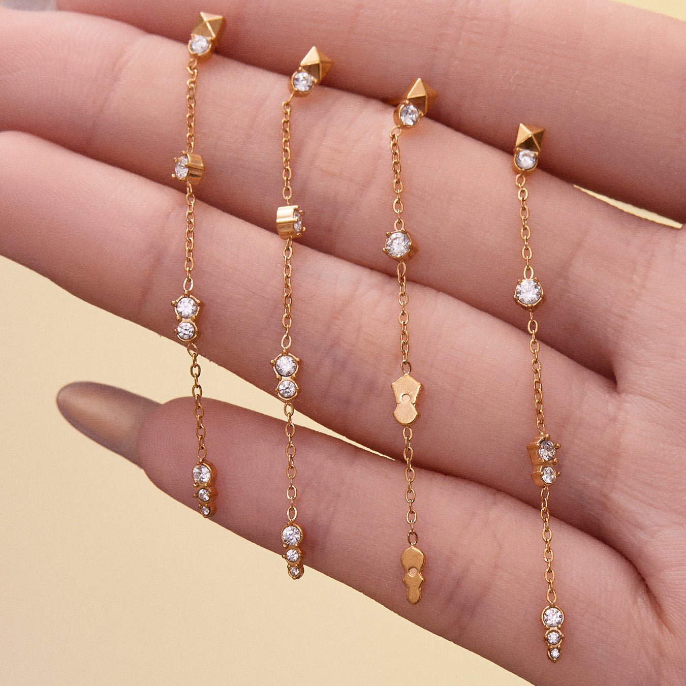 B廠【F932】不鏽鋼流蘇鋯石耳環鍍18k真金chic風歐美時尚輕奢百搭耳飾
 25.11-2