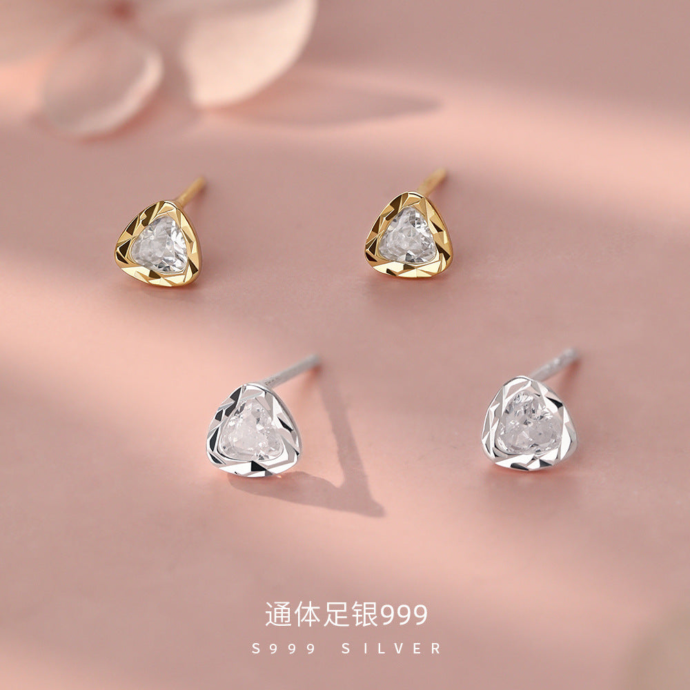 D廠【YC8782E】足銀S999三角鋯石耳環簡約輕奢時尚小巧精緻個性幾何溫柔耳飾
 26.09-1