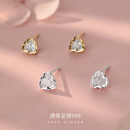 D廠【YC8782E】足銀S999三角鋯石耳環簡約輕奢時尚小巧精緻個性幾何溫柔耳飾
 26.09-1
