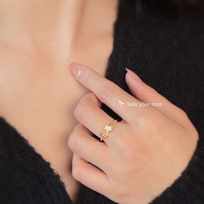 A廠【5549】鑲嵌鋯石電鍍真金高品質保色開口可調式戒指星星月亮戒指女食指戒 25.02-3