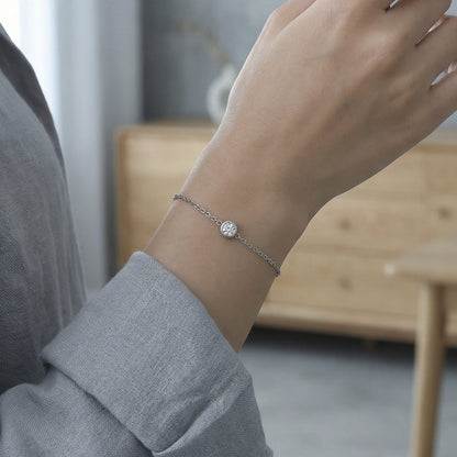 B廠【E022】歐美ins簡約風小眾設計鑲嵌單鑽鏈條手鍊不鏽鋼鍍18k真金跨國手飾
 26.02-1