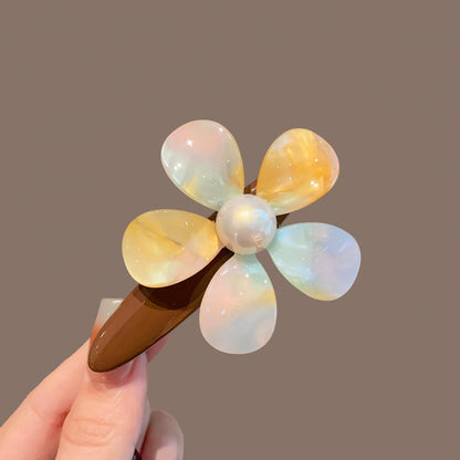 C廠【X459】輕奢暈染貝殼花朵髮夾女溫柔側邊夾劉海夾精緻珍珠百搭鴨嘴夾髮飾
 26.06-3