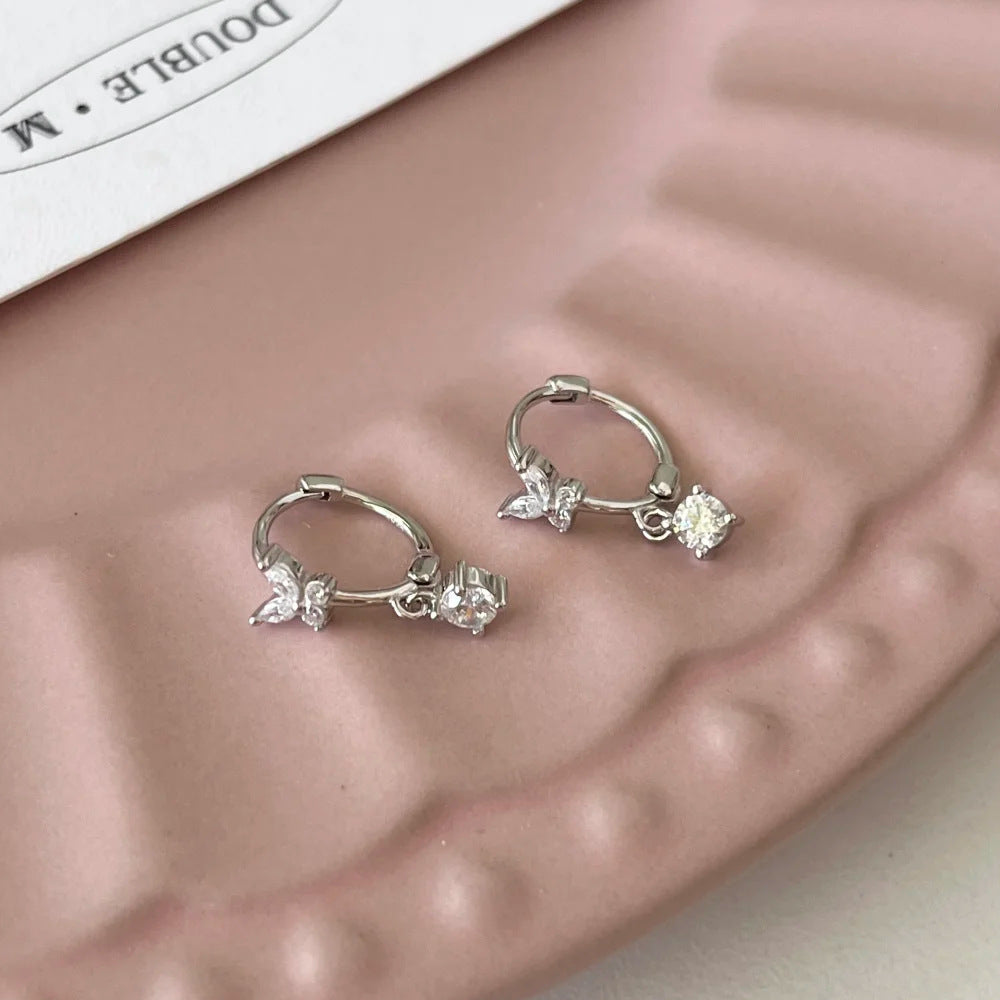 E廠【XDQ10015E】S999純銀韓系超閃蝴蝶耳扣女小眾高級感鋯石流蘇ins耳環耳飾
 25.11-4