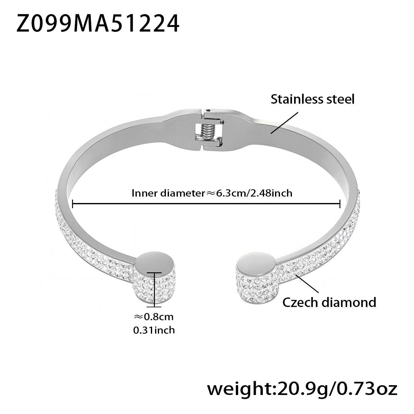 B廠【Z099】不鏽鋼超閃5A鋯石滿鑽卡扣手鐲組合歐美風輕奢時尚手飾鍍18k真金
 26.01-1