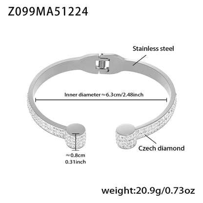 B廠【Z099】不鏽鋼超閃5A鋯石滿鑽卡扣手鐲組合歐美風輕奢時尚手飾鍍18k真金
 26.01-1