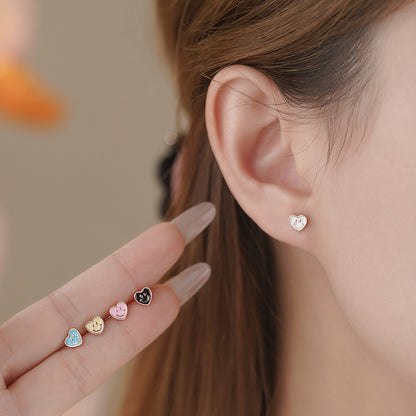 D廠【YC9611E】S999足銀愛心笑臉耳環清新甜美文藝風少女日常養耳洞耳飾 25.05-4