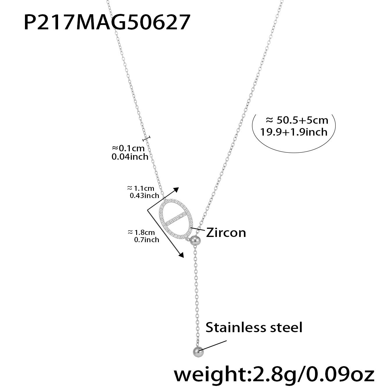 B廠【P217】歐美飾品5A鋯石日字滑動可調尺寸鎖骨項鍊不鏽鋼18k鍍金 25.07-1