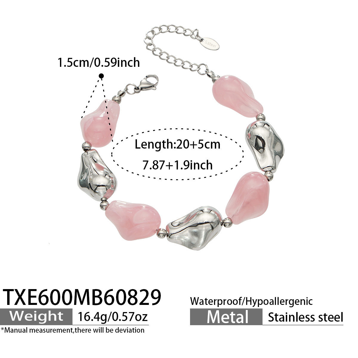 B廠【TXP600】跨境飾品不規則樹脂不銹鋼手鍊小眾撞色ins風輕奢女手鍊項鍊套裝
 26.09-1