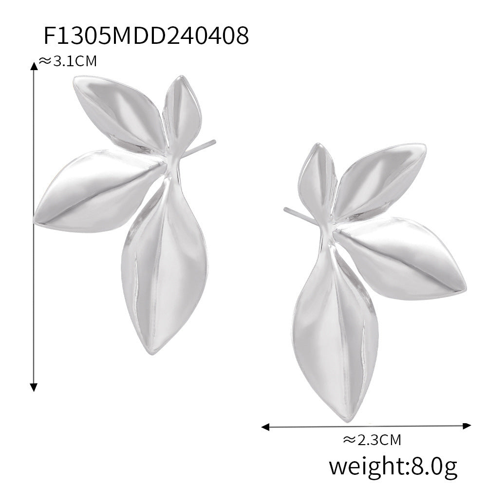 B廠【F1305-9】歐美幾何仿珍珠紋理鈦鋼鑄造耳環飾品百搭新款鍍18k真金保色套裝 24.04-3